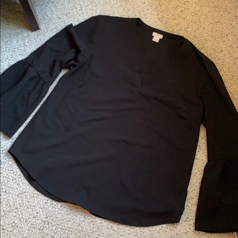 J. Crew Factory Black Bell-Sleeve Blouse